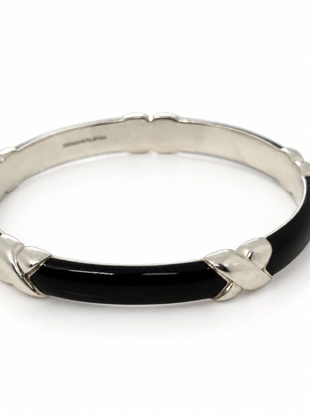 Tiffany & Co Signature X Black Enamel Bangle Bracelet 7.5" in 925 Silver